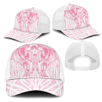 Aotearoa Kowhaiwhai Poutama Pink Motif Mesh Trucker Cap LT9 - Polynesian Pride