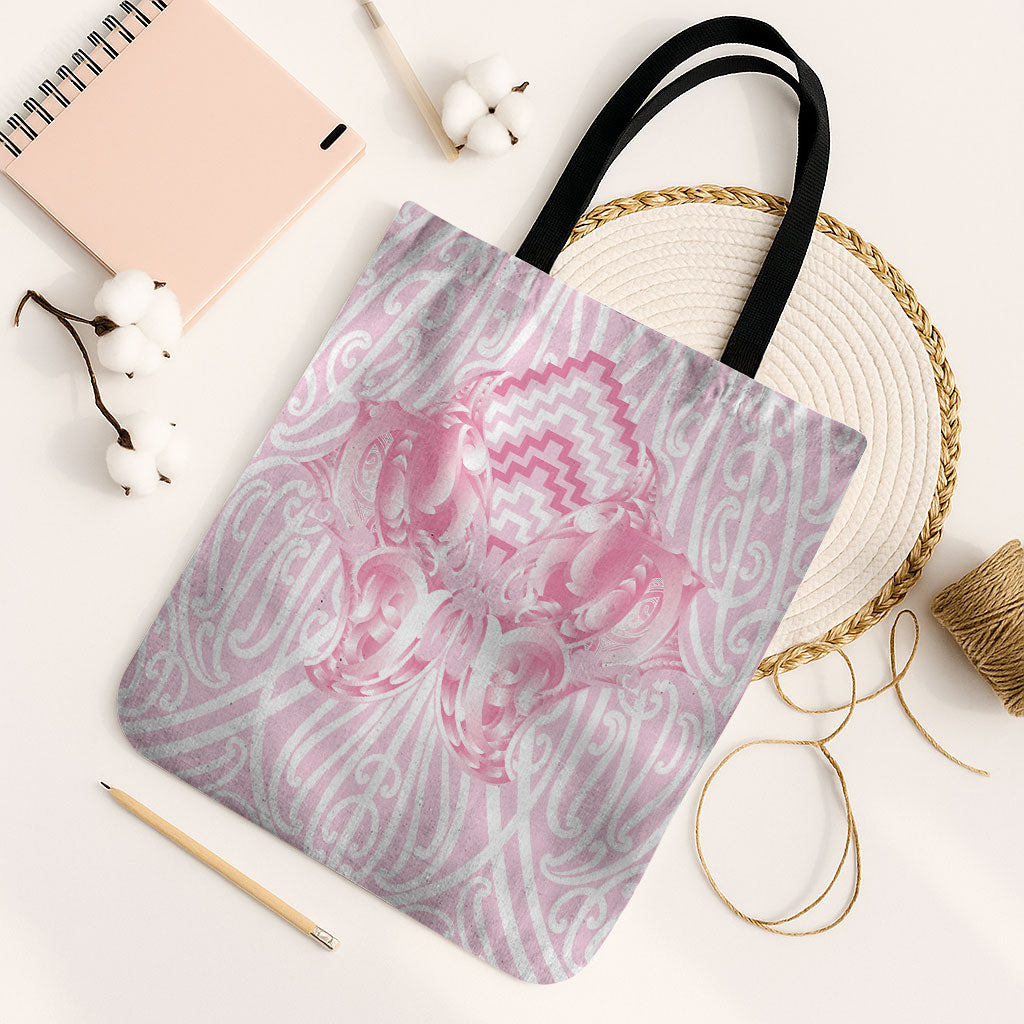 Aotearoa Kowhaiwhai Poutama Pink Motif Tote Bag LT9 Black Strap One Size Pink - Polynesian Pride