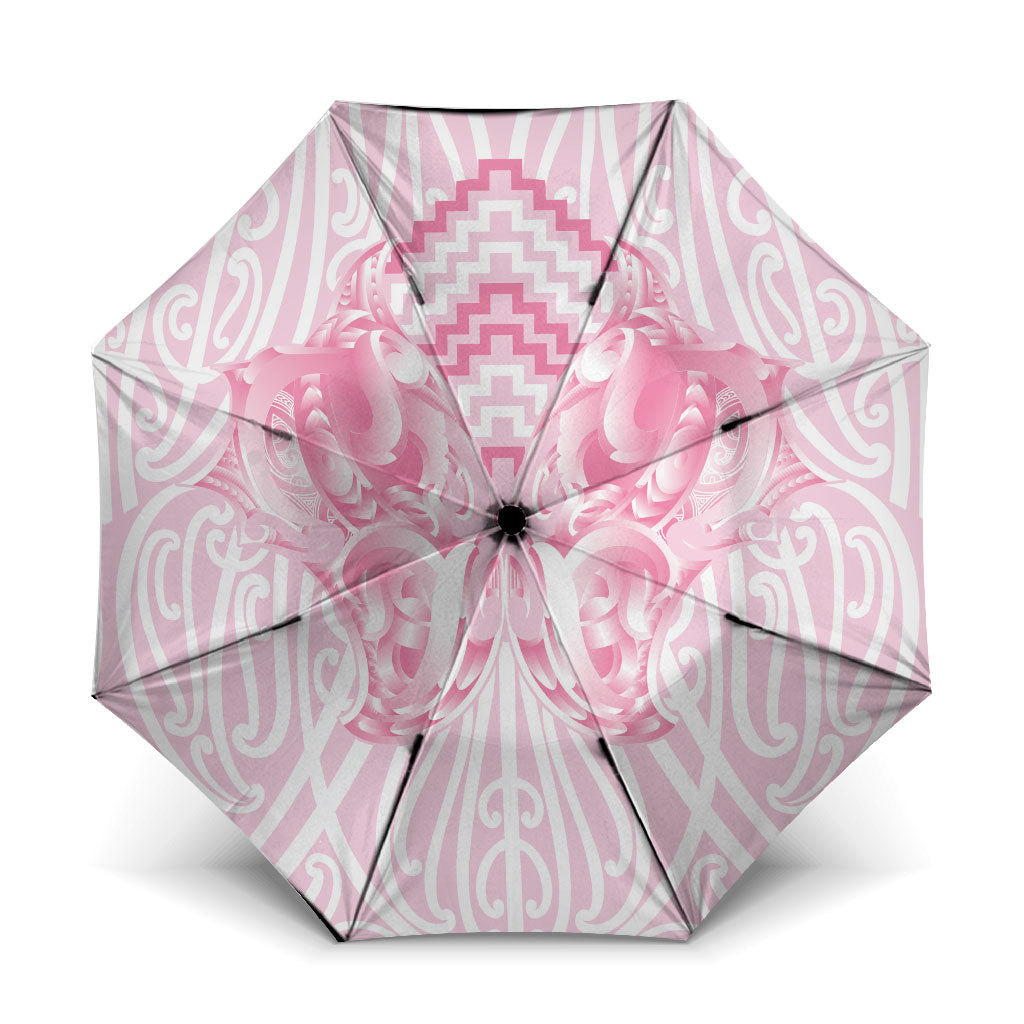 Aotearoa Kowhaiwhai Poutama Pink Motif Umbrella LT9 One Size Folded 11.42 inch Opened Diameter 37.4 inch Pink - Polynesian Pride