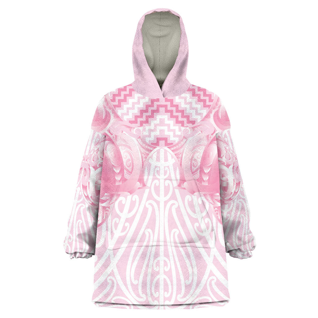 Aotearoa Kowhaiwhai Poutama Pink Motif Wearable Blanket Hoodie LT9 One Size Pink - Polynesian Pride