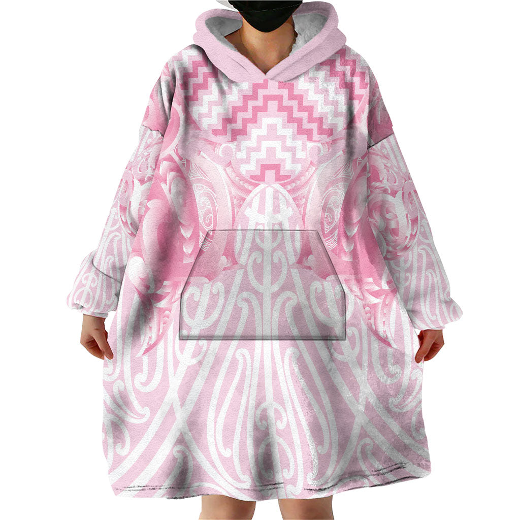 Aotearoa Kowhaiwhai Poutama Pink Motif Wearable Blanket Hoodie LT9 - Polynesian Pride