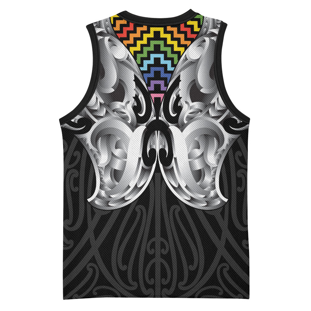 Aotearoa Kowhaiwhai Poutama Rainbow Motif Basketball Jersey LT9 - Polynesian Pride