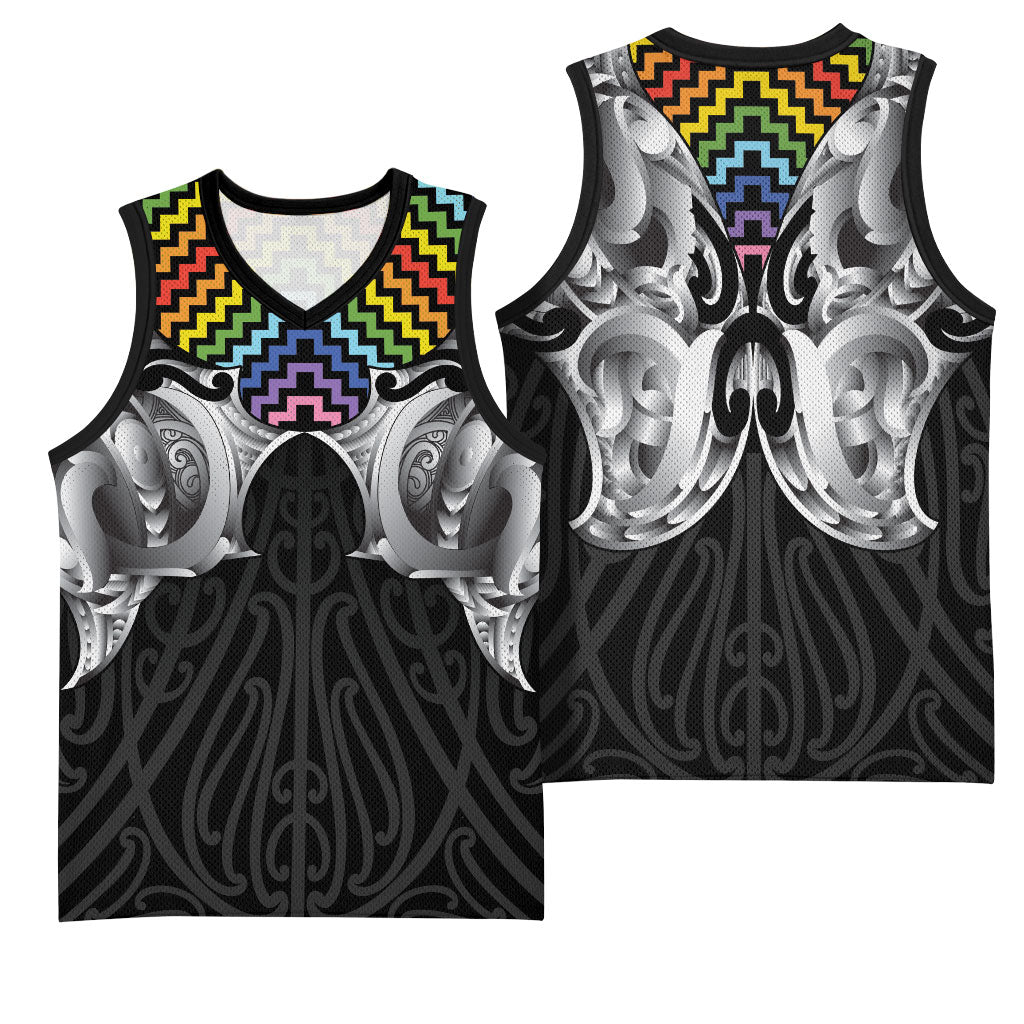 Aotearoa Kowhaiwhai Poutama Rainbow Motif Basketball Jersey LT9 - Polynesian Pride