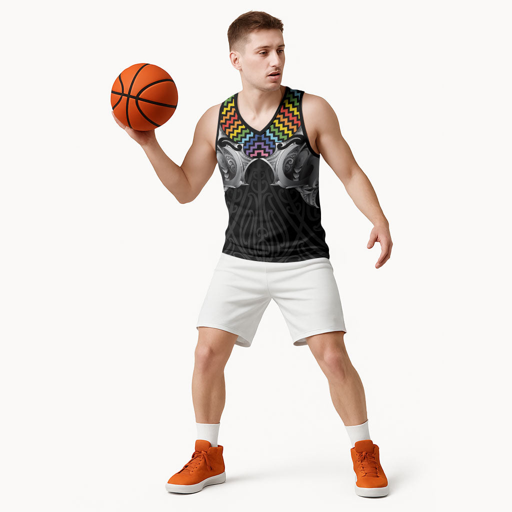 Aotearoa Kowhaiwhai Poutama Rainbow Motif Basketball Jersey LT9 - Polynesian Pride