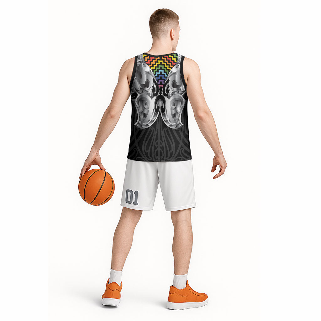 Aotearoa Kowhaiwhai Poutama Rainbow Motif Basketball Jersey LT9 - Polynesian Pride
