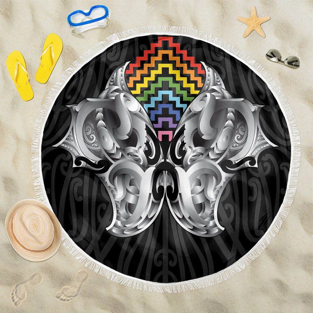 Aotearoa Kowhaiwhai Poutama Rainbow Motif Beach Blanket