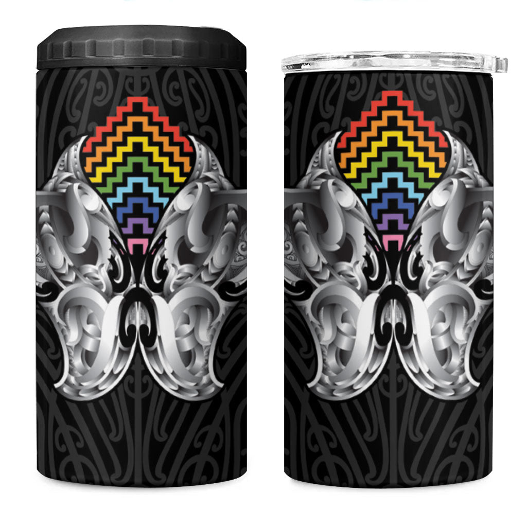 Aotearoa Kowhaiwhai Poutama Rainbow Motif 4 in 1 Can Cooler Tumbler LT9 One Size: 16 oz Rainbow - Polynesian Pride
