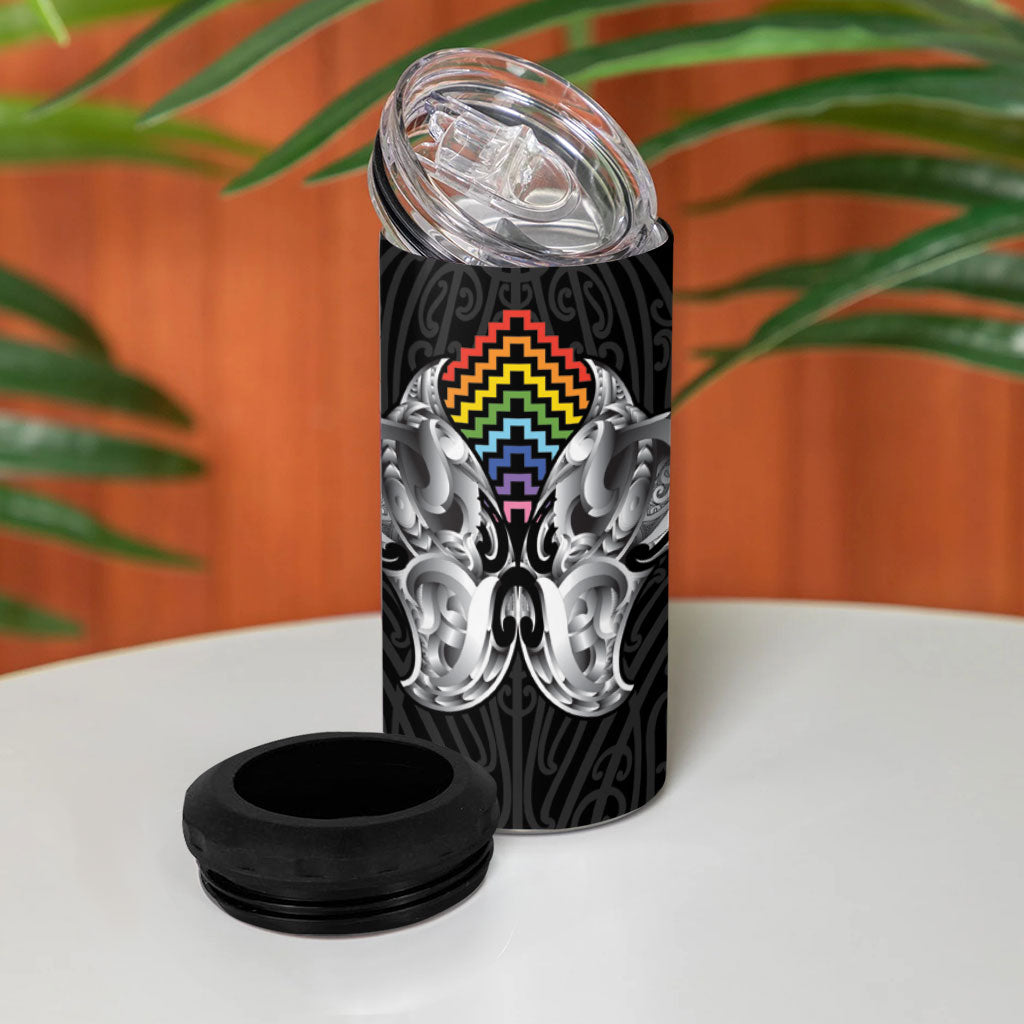 Aotearoa Kowhaiwhai Poutama Rainbow Motif 4 in 1 Can Cooler Tumbler LT9 - Polynesian Pride
