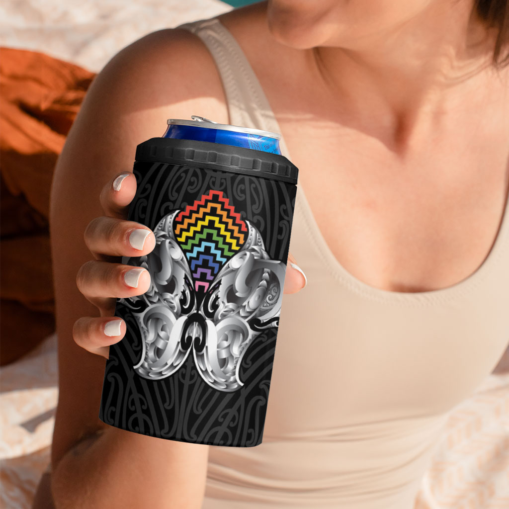 Aotearoa Kowhaiwhai Poutama Rainbow Motif 4 in 1 Can Cooler Tumbler LT9 - Polynesian Pride