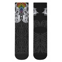 Aotearoa Kowhaiwhai Poutama Rainbow Motif Crew Socks LT9 - Polynesian Pride