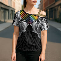 Aotearoa Kowhaiwhai Poutama Rainbow Motif Cross Shoulder Shirt LT9 - Polynesian Pride