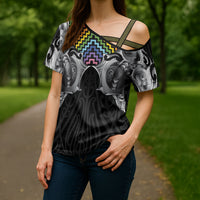 Aotearoa Kowhaiwhai Poutama Rainbow Motif Cross Shoulder Shirt LT9 - Polynesian Pride