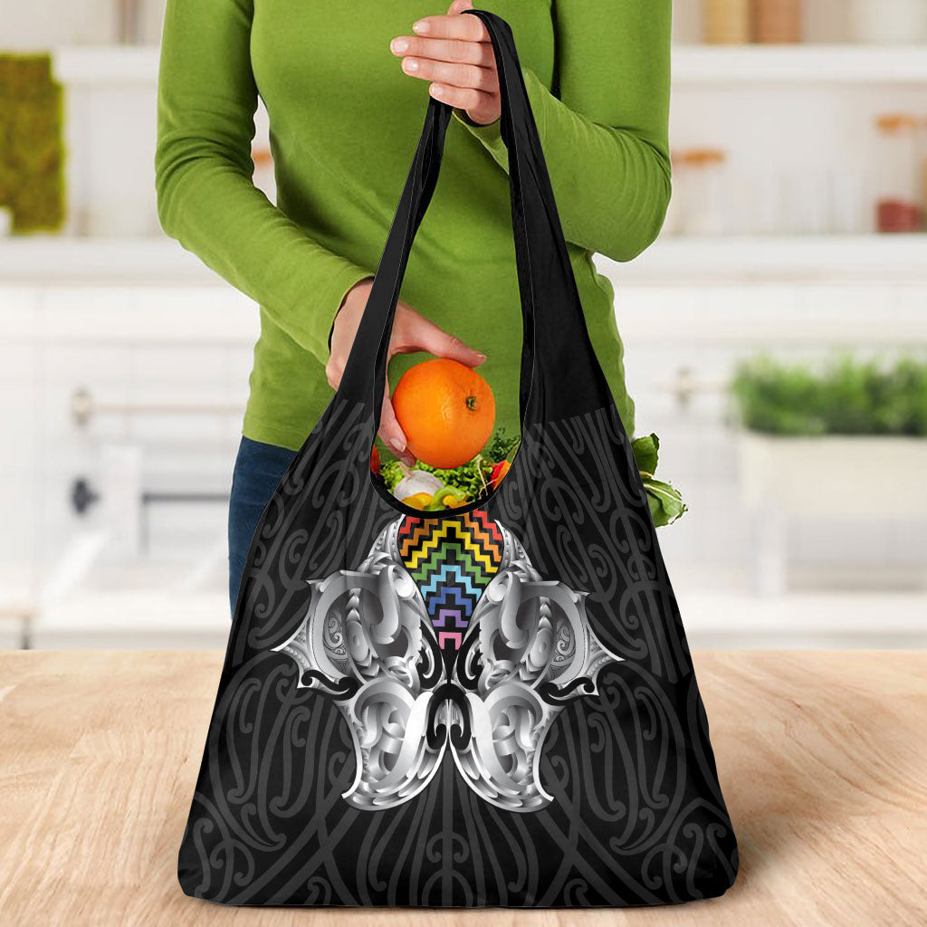 Aotearoa Kowhaiwhai Poutama Rainbow Motif Grocery Bag LT9 - Polynesian Pride