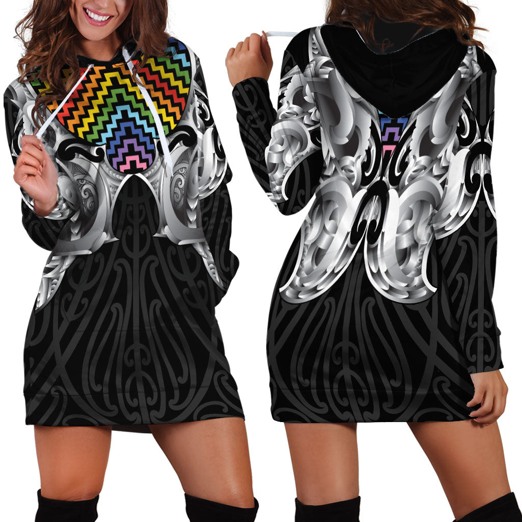 Aotearoa Kowhaiwhai Poutama Rainbow Motif Hoodie Dress LT9 - Polynesian Pride