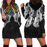 Aotearoa Kowhaiwhai Poutama Rainbow Motif Hoodie Dress LT9 - Polynesian Pride