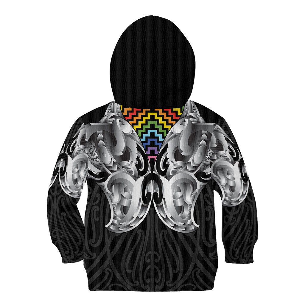 Aotearoa Kowhaiwhai Poutama Rainbow Motif Kid Hoodie LT9 - Polynesian Pride