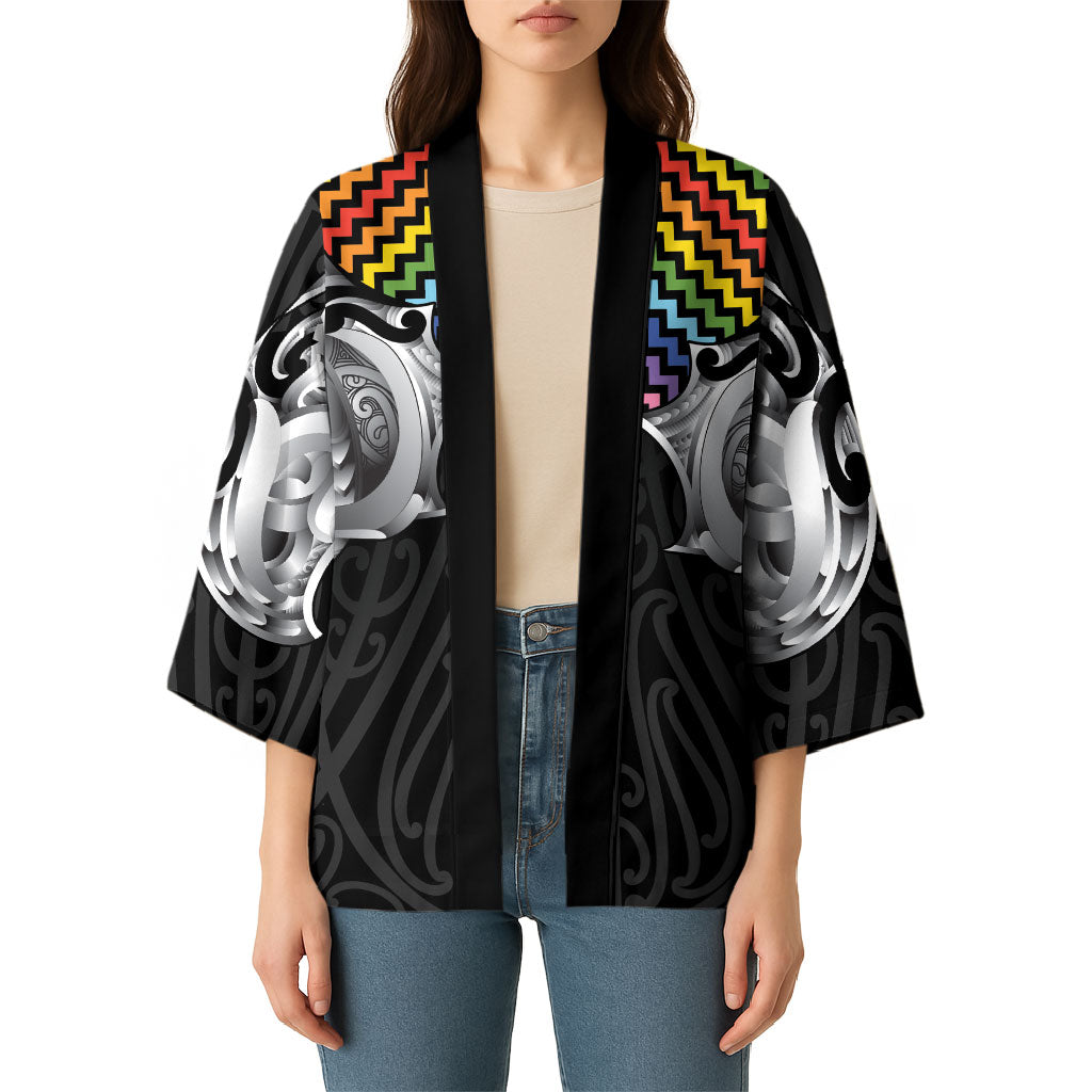 Aotearoa Kowhaiwhai Poutama Rainbow Motif Kimono LT9 - Polynesian Pride