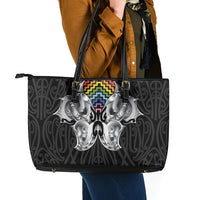 Aotearoa Kowhaiwhai Poutama Rainbow Motif Leather Tote Bag LT9 - Polynesian Pride