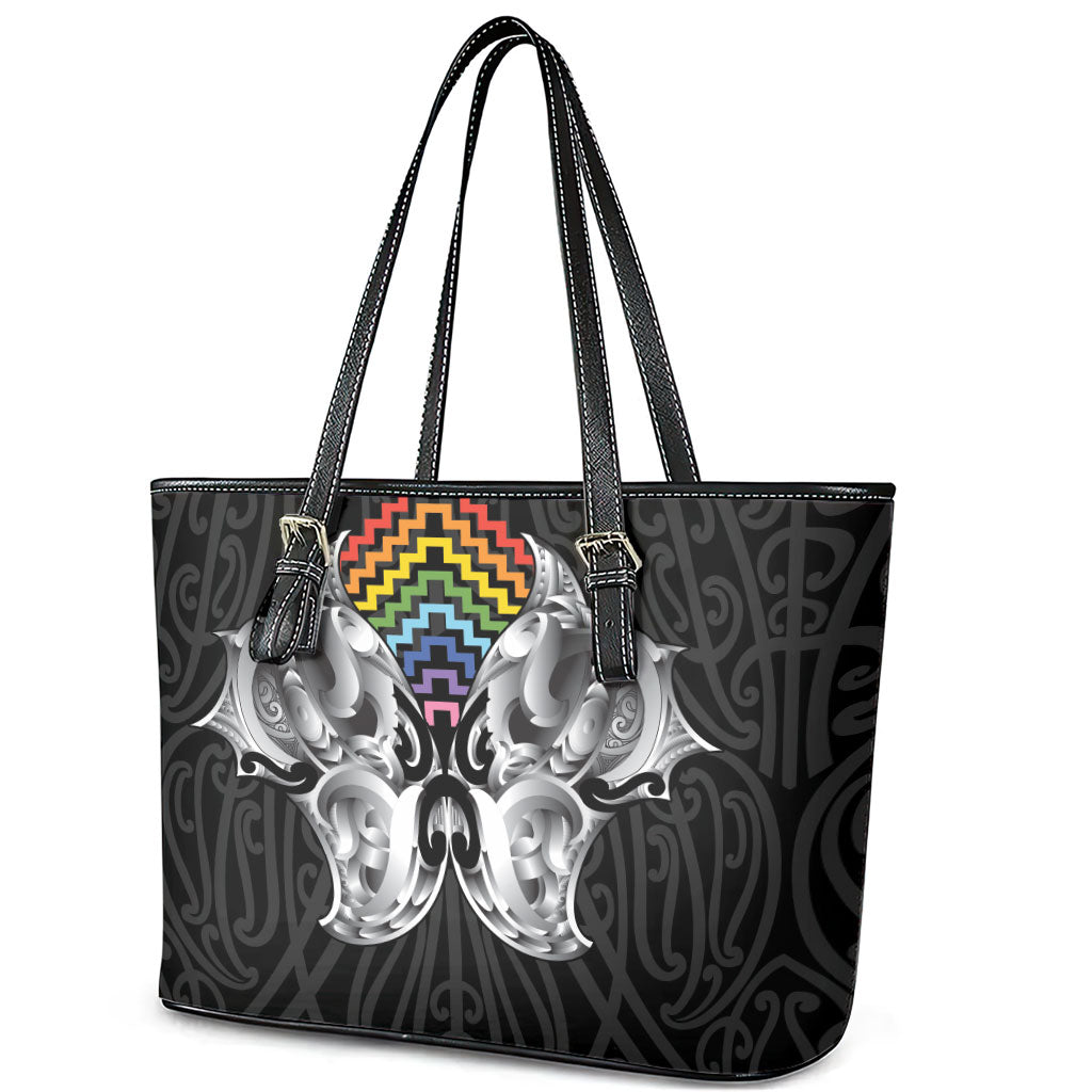 Aotearoa Kowhaiwhai Poutama Rainbow Motif Leather Tote Bag LT9 - Polynesian Pride
