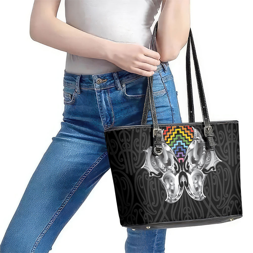 Aotearoa Kowhaiwhai Poutama Rainbow Motif Leather Tote Bag LT9 - Polynesian Pride