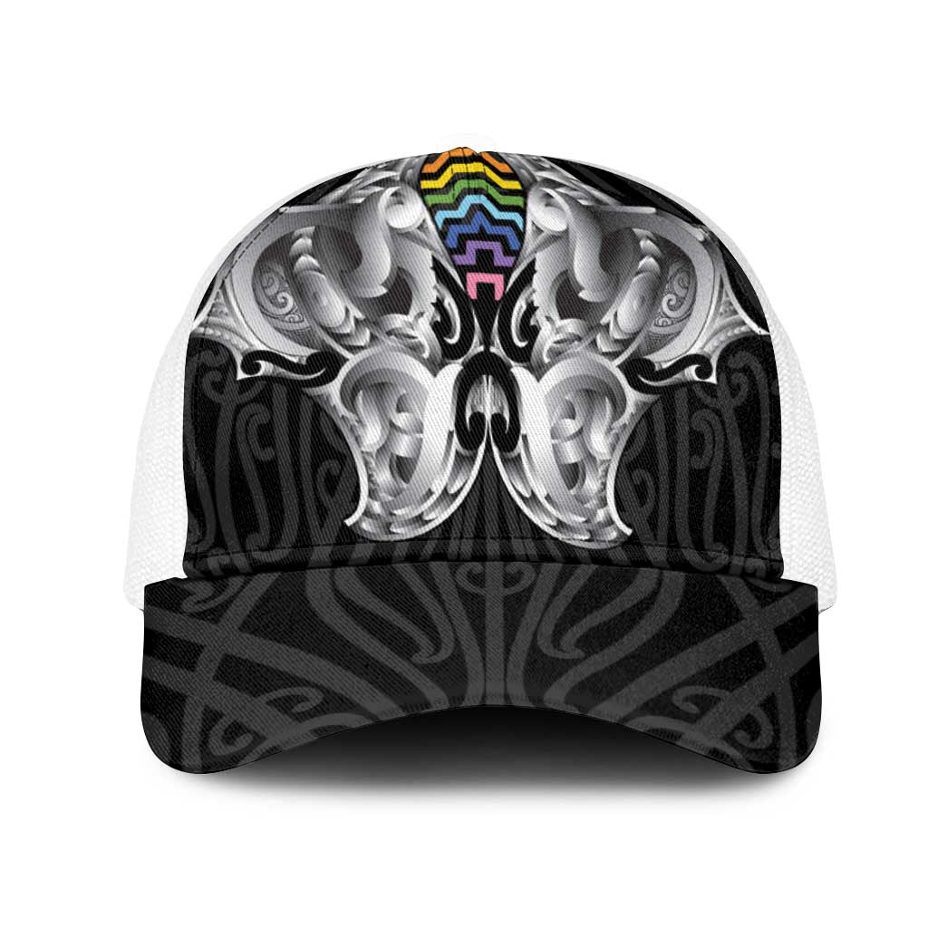 Aotearoa Kowhaiwhai Poutama Rainbow Motif Mesh Trucker Cap LT9 One Size White Rainbow - Polynesian Pride