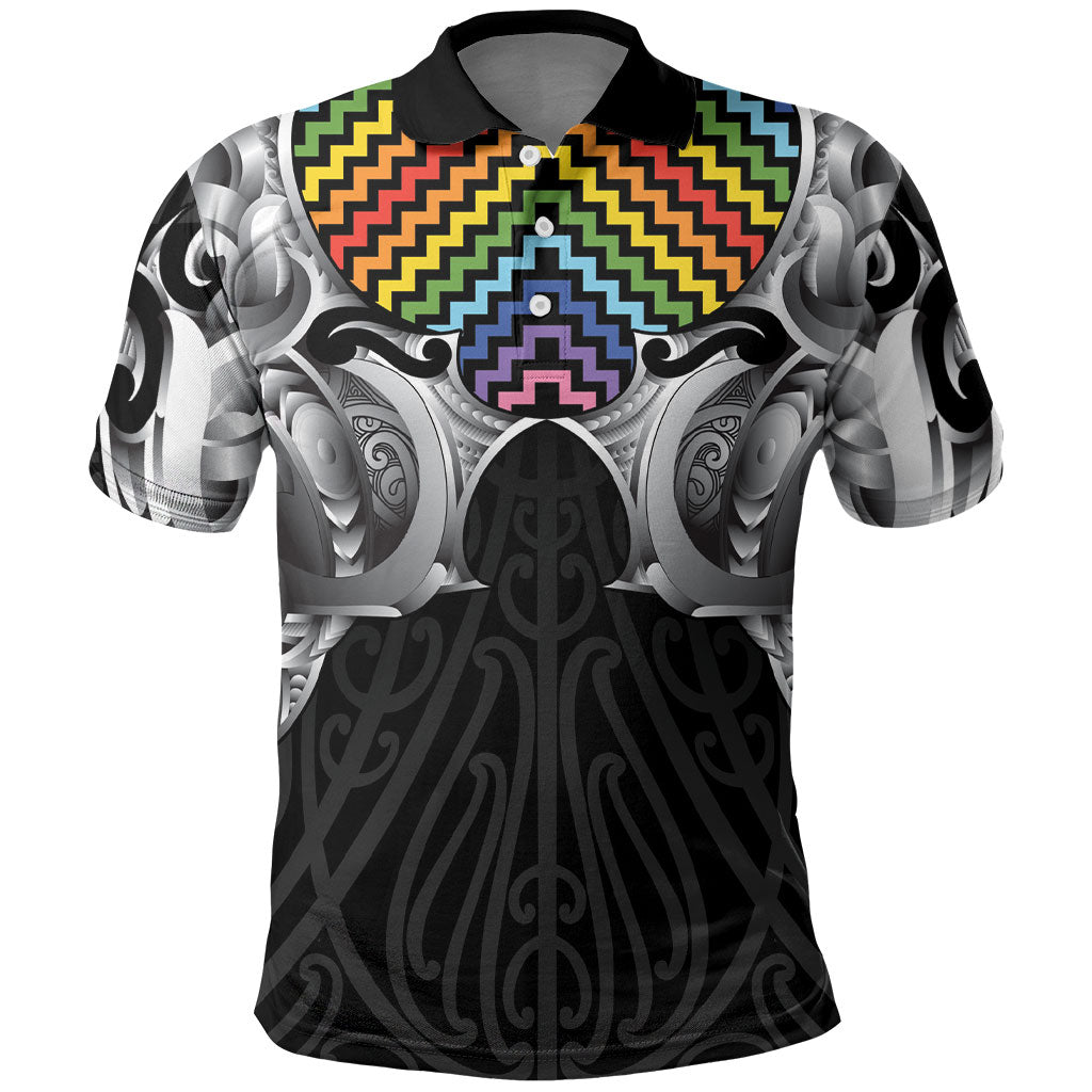 Aotearoa Kowhaiwhai Poutama Rainbow Motif Polo Shirt LT9 Rainbow - Polynesian Pride