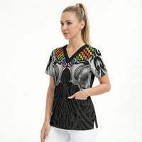 Aotearoa Kowhaiwhai Poutama Rainbow Motif Scrub Top LT9 - Polynesian Pride