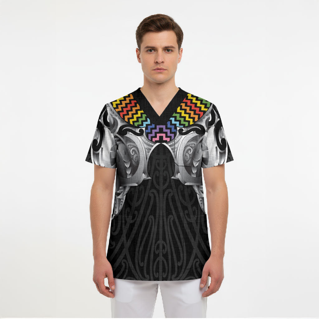 Aotearoa Kowhaiwhai Poutama Rainbow Motif Scrub Top LT9 - Polynesian Pride