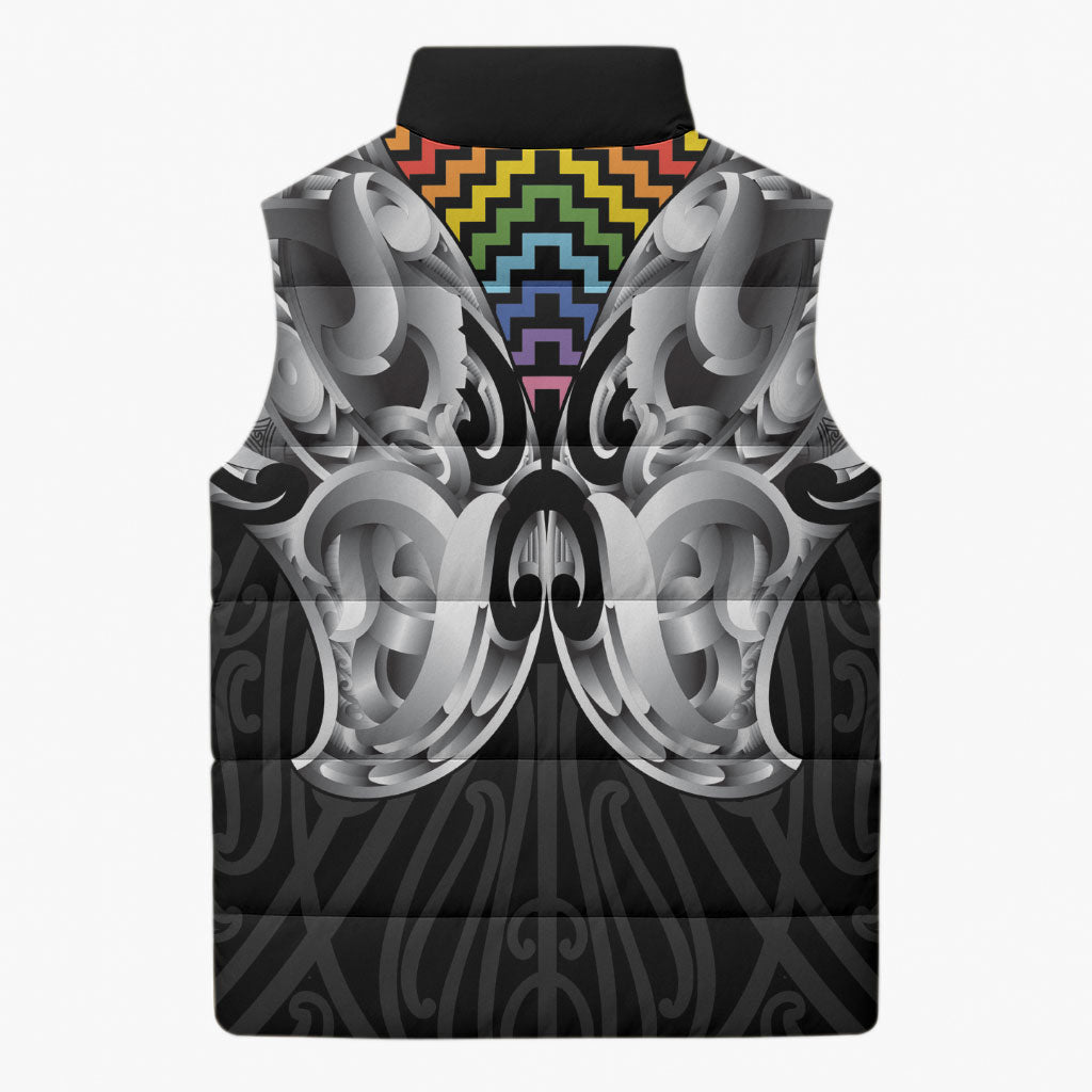 Aotearoa Kowhaiwhai Poutama Rainbow Motif Sleeveless Puffer Jacket LT9 - Polynesian Pride