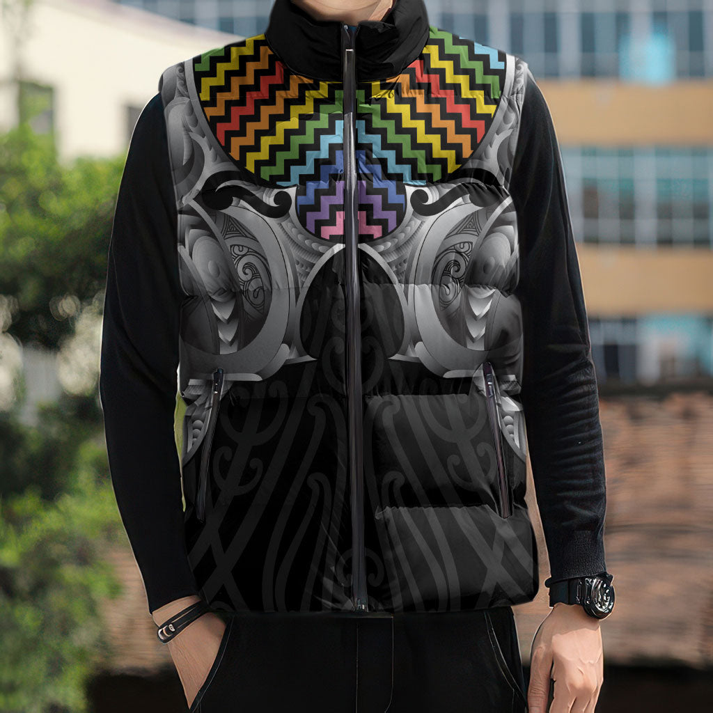 Aotearoa Kowhaiwhai Poutama Rainbow Motif Sleeveless Puffer Jacket LT9 - Polynesian Pride