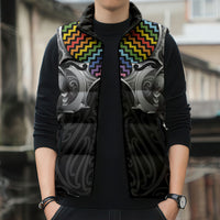 Aotearoa Kowhaiwhai Poutama Rainbow Motif Sleeveless Puffer Jacket LT9 - Polynesian Pride