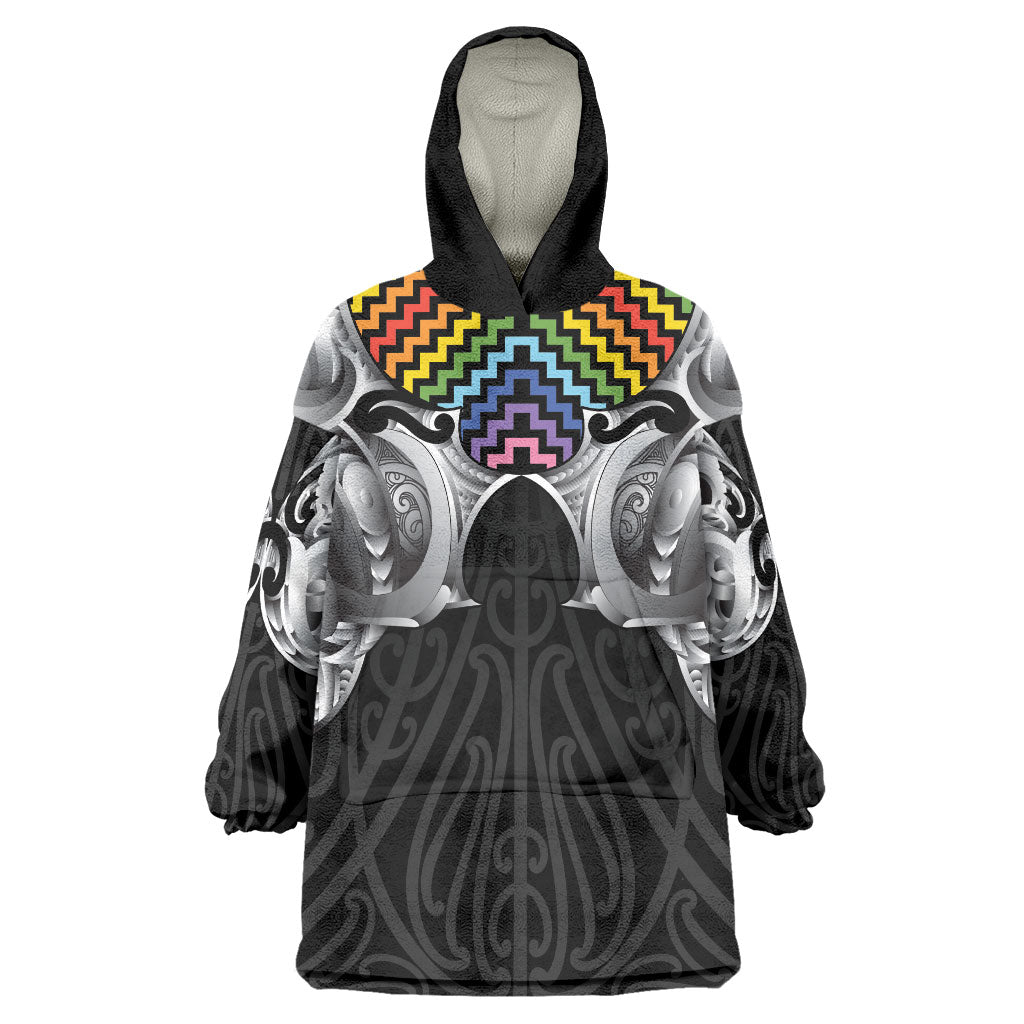 Aotearoa Kowhaiwhai Poutama Rainbow Motif Wearable Blanket Hoodie