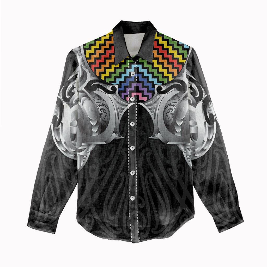 Aotearoa Kowhaiwhai Poutama Rainbow Motif Women Casual Shirt LT9 - Polynesian Pride