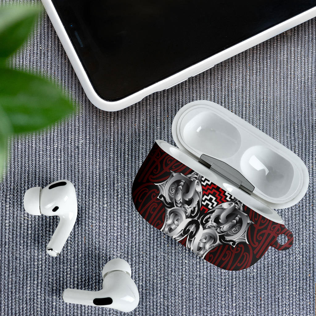Aotearoa Kowhaiwhai Poutama Red Motif AirPods Case LT9 - Polynesian Pride
