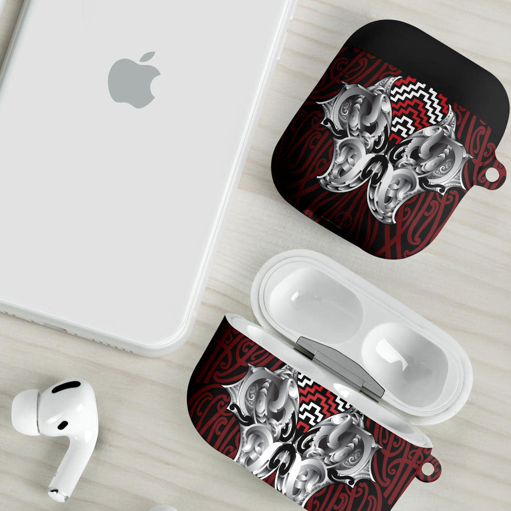 Aotearoa Kowhaiwhai Poutama Red Motif AirPods Case LT9 - Polynesian Pride