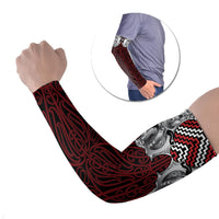 Aotearoa Kowhaiwhai Poutama Red Motif Arm Sleeves LT9 Set of 2 Red - Polynesian Pride