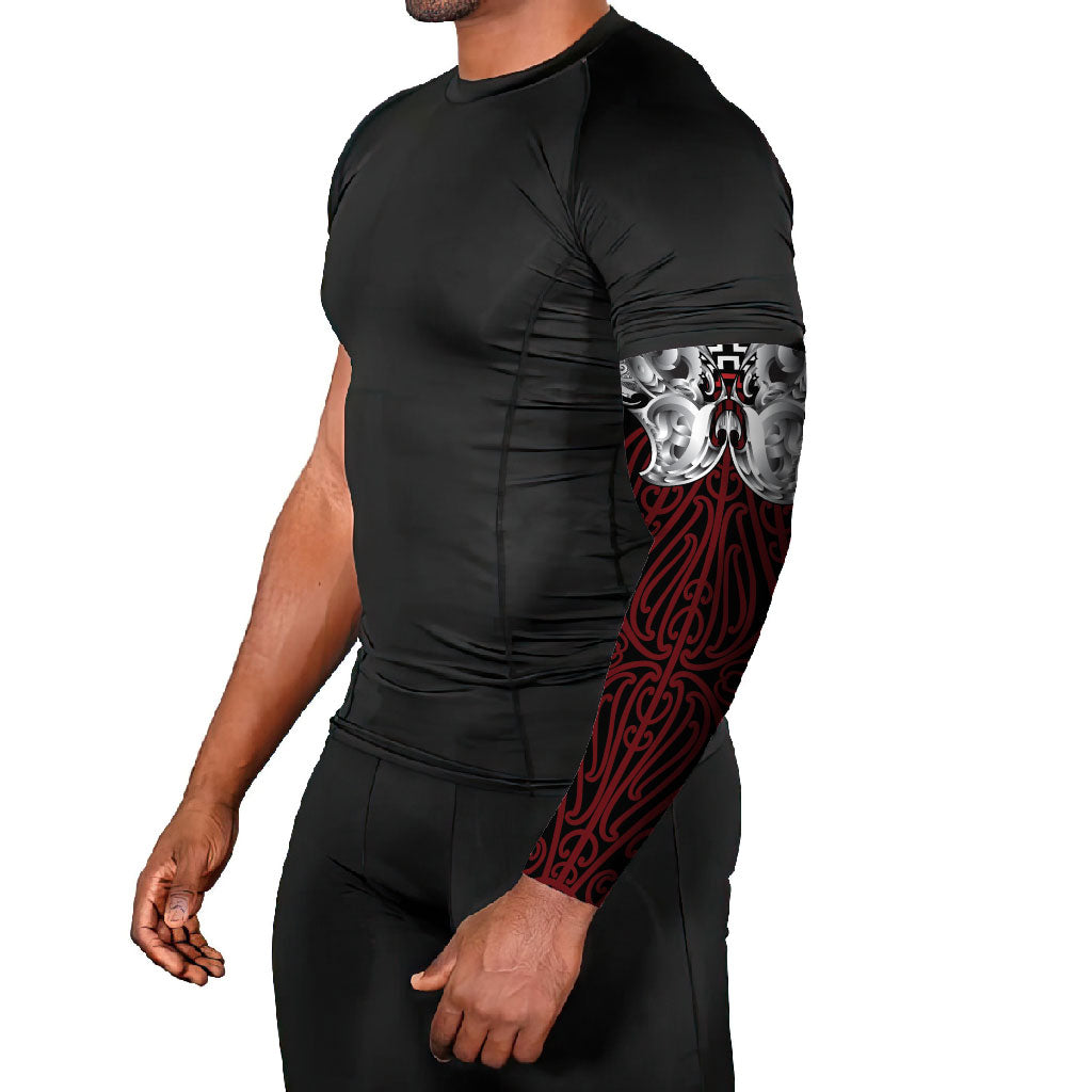 Aotearoa Kowhaiwhai Poutama Red Motif Arm Sleeves LT9 - Polynesian Pride