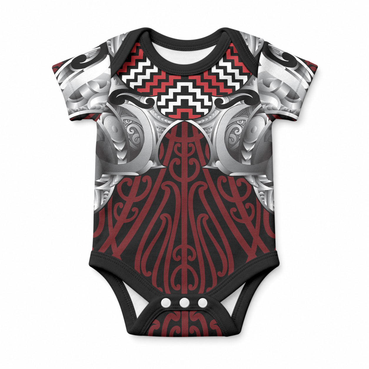 Aotearoa Kowhaiwhai Poutama Red Motif Baby Onesie LT9 Red - Polynesian Pride