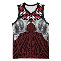 Aotearoa Kowhaiwhai Poutama Red Motif Basketball Jersey LT9 Unisex Red - Polynesian Pride
