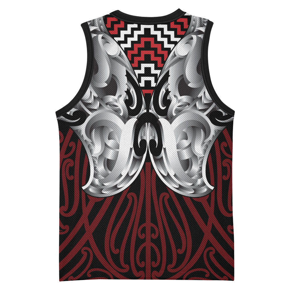 Aotearoa Kowhaiwhai Poutama Red Motif Basketball Jersey LT9 - Polynesian Pride