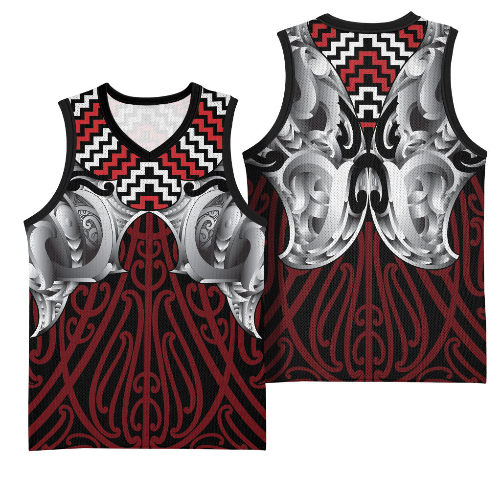 Aotearoa Kowhaiwhai Poutama Red Motif Basketball Jersey LT9 - Polynesian Pride