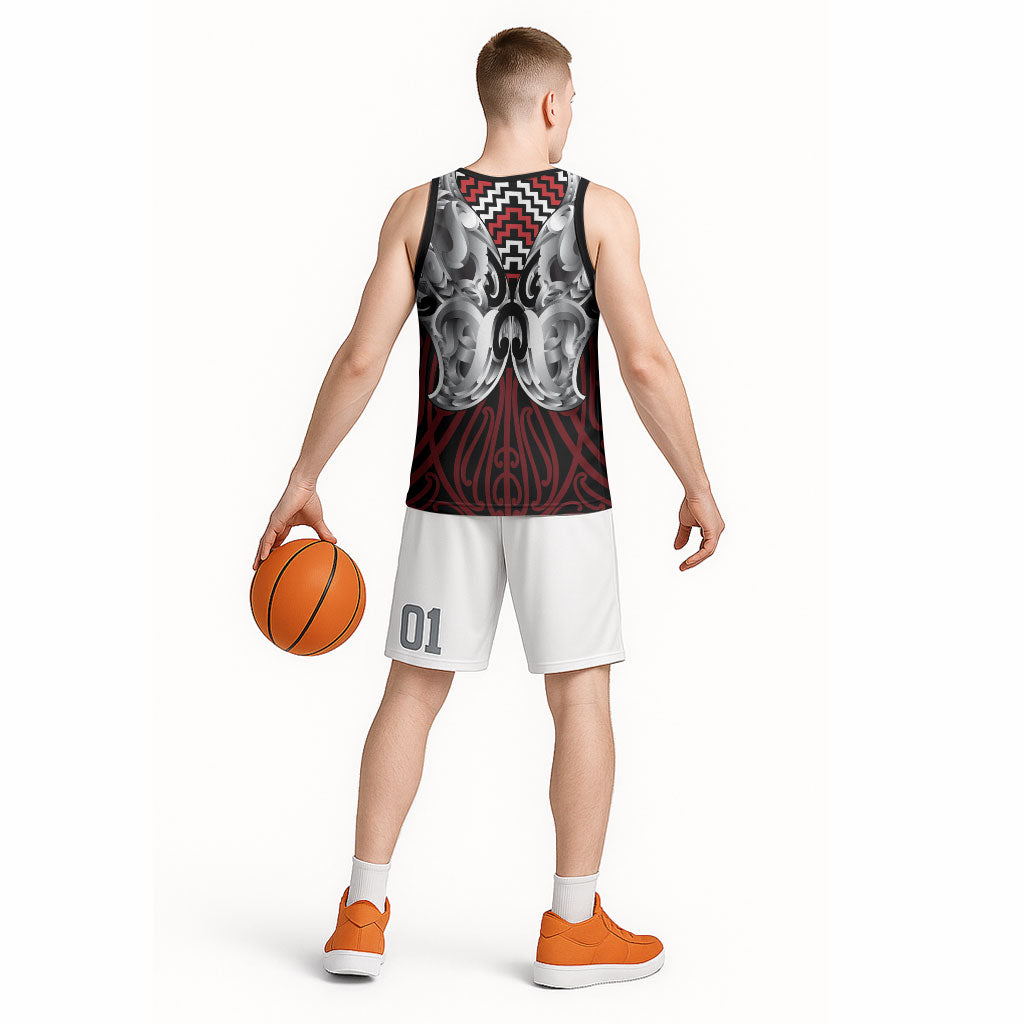 Aotearoa Kowhaiwhai Poutama Red Motif Basketball Jersey LT9 - Polynesian Pride