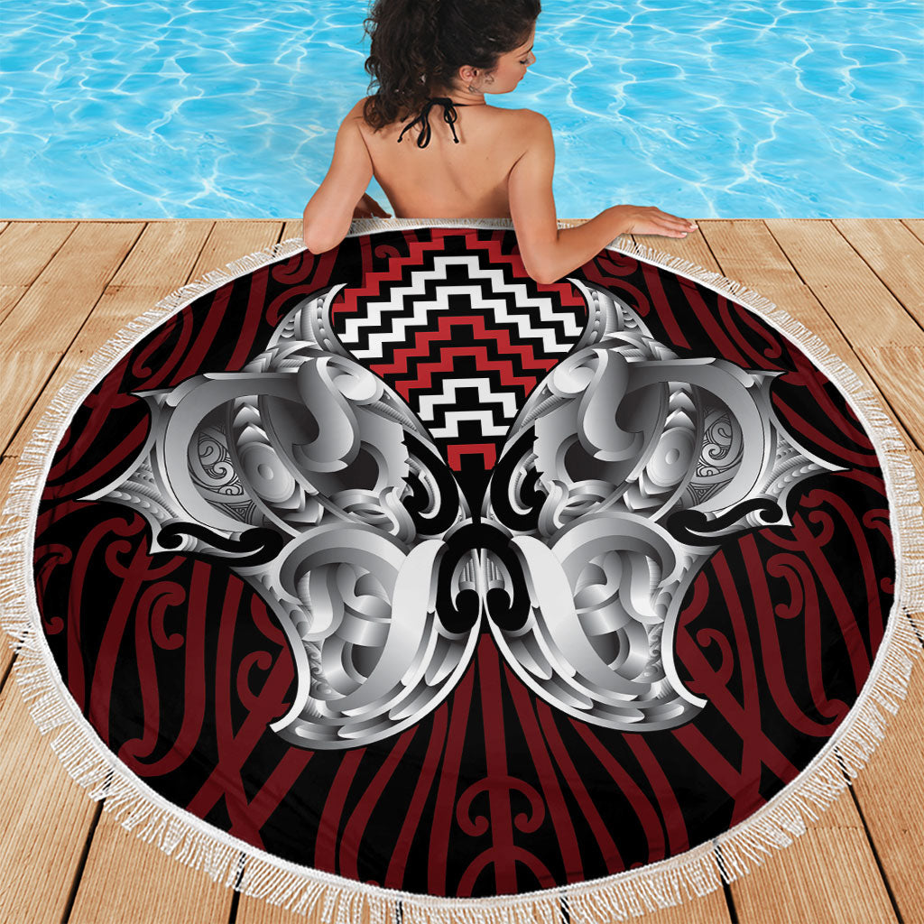 Aotearoa Kowhaiwhai Poutama Red Motif Beach Blanket LT9 - Polynesian Pride