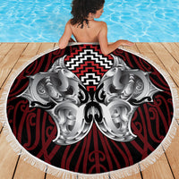 Aotearoa Kowhaiwhai Poutama Red Motif Beach Blanket LT9 - Polynesian Pride