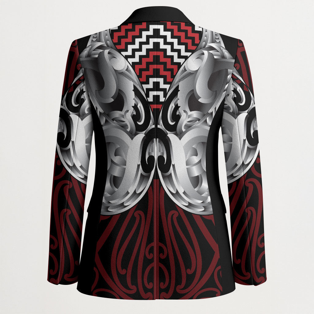Aotearoa Kowhaiwhai Poutama Red Motif Blazer