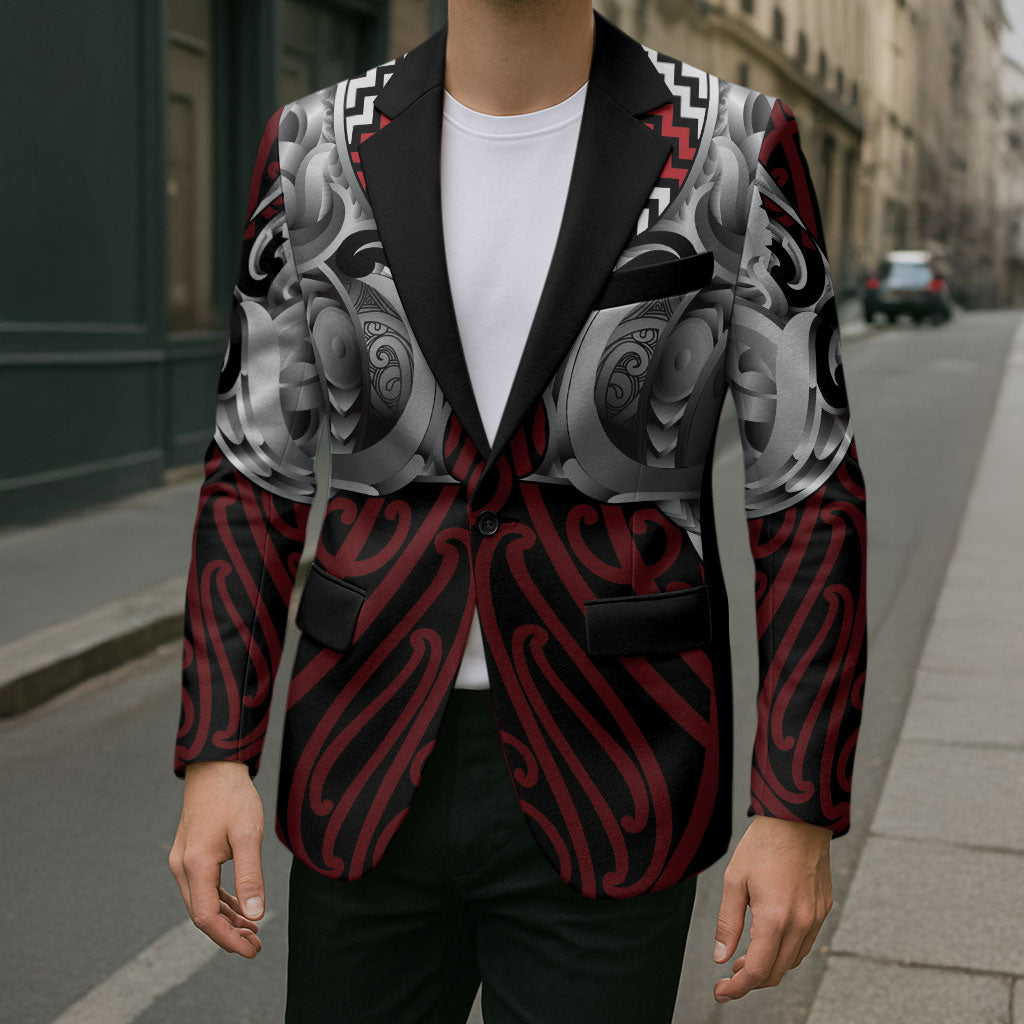 Aotearoa Kowhaiwhai Poutama Red Motif Blazer