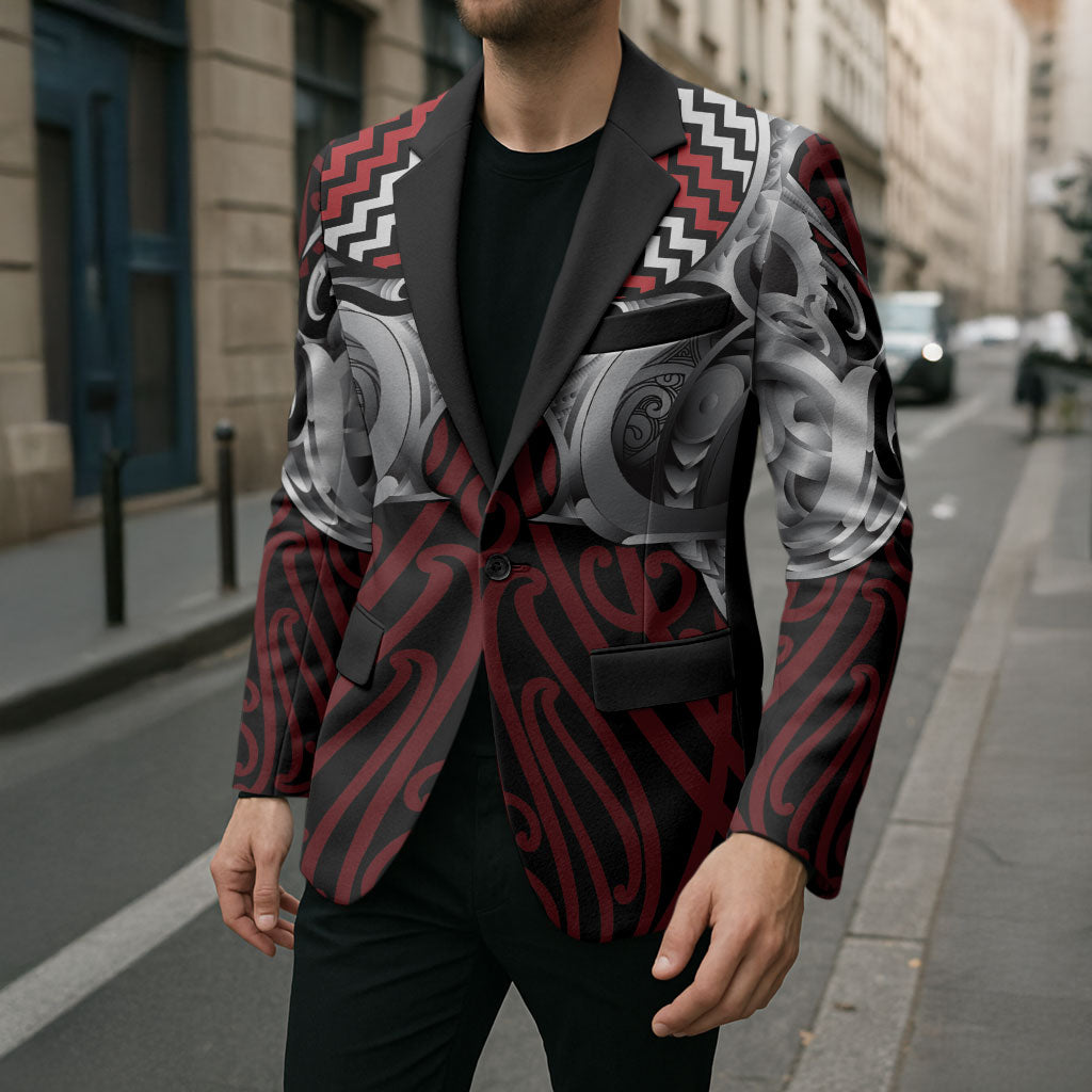 Aotearoa Kowhaiwhai Poutama Red Motif Blazer