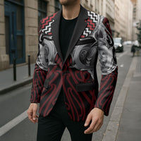 Aotearoa Kowhaiwhai Poutama Red Motif Blazer