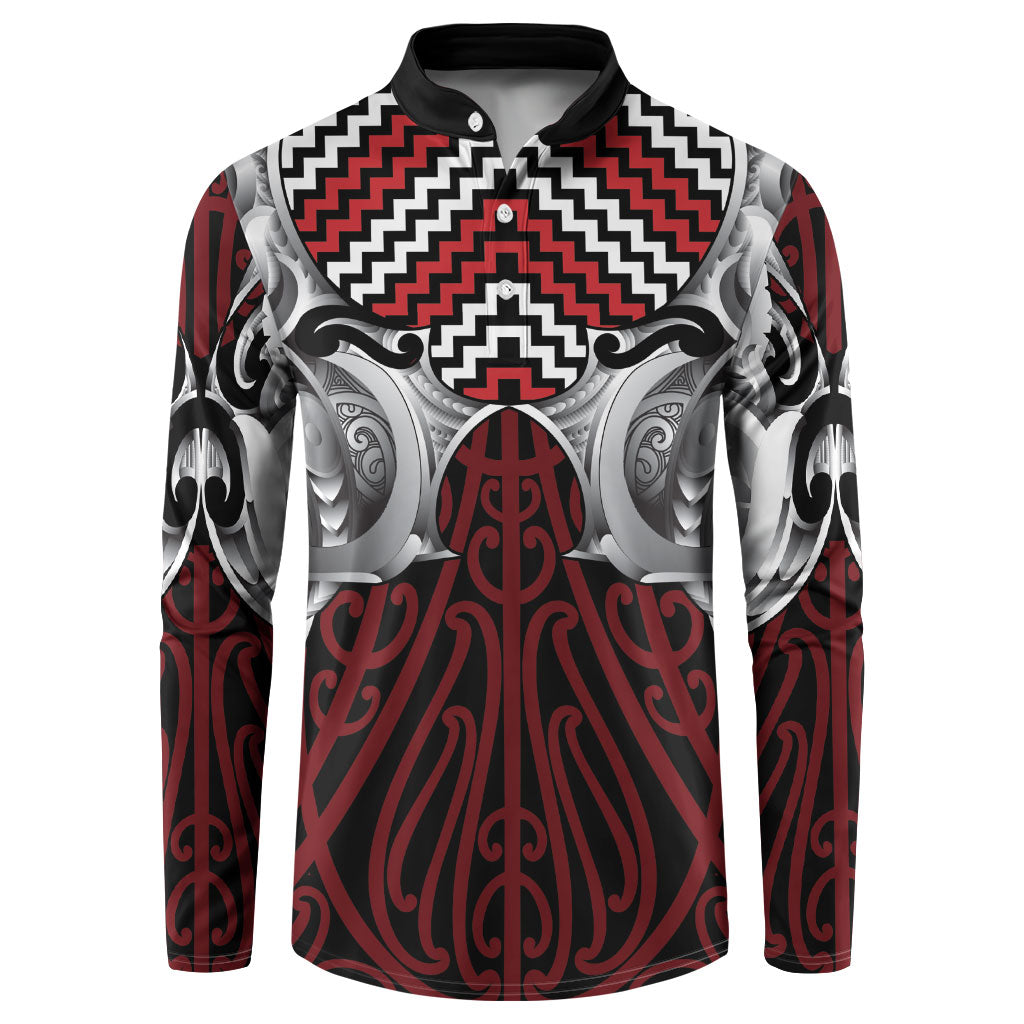 Aotearoa Kowhaiwhai Poutama Red Motif Button Sweatshirt