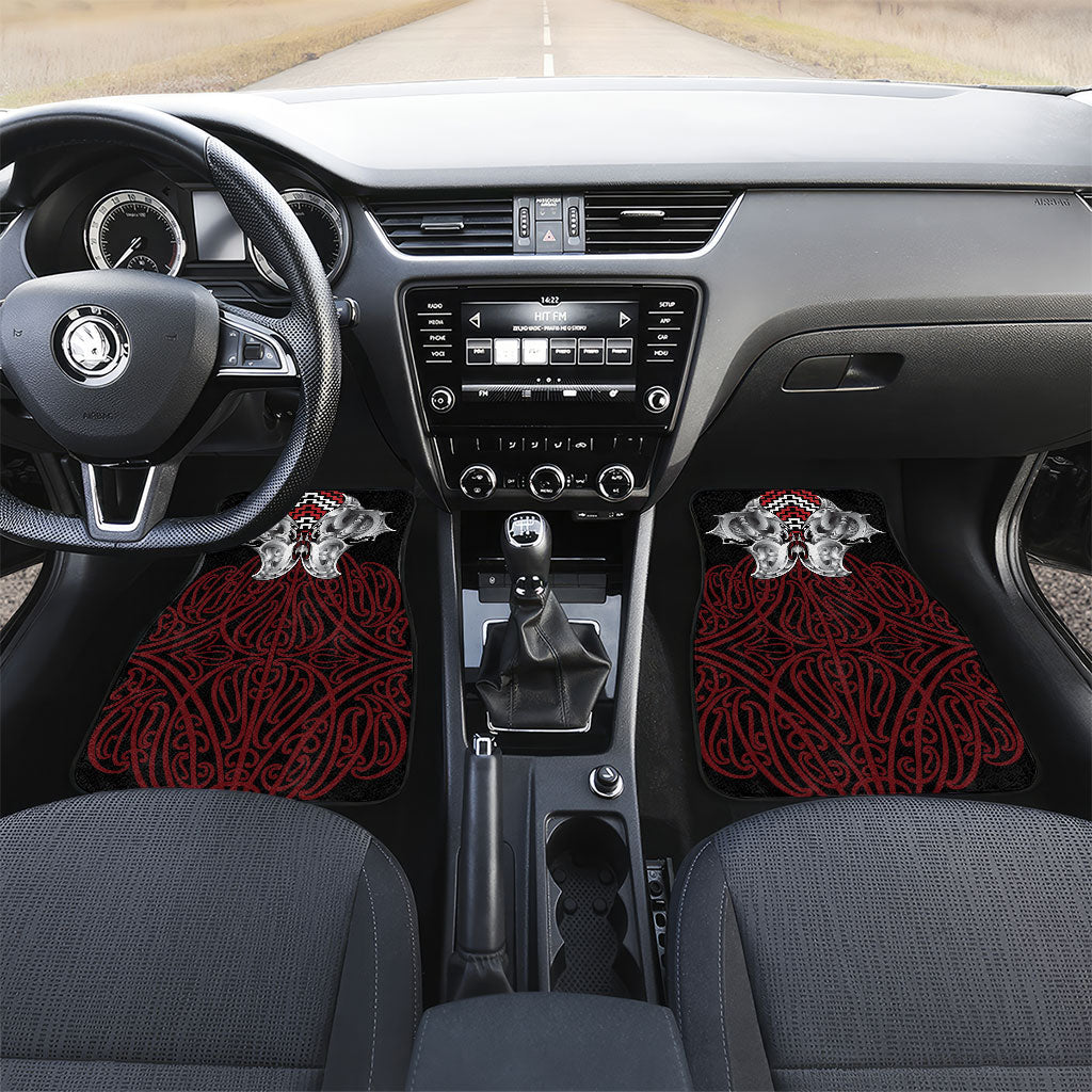 Aotearoa Kowhaiwhai Poutama Red Motif Car Mats LT9 Set 2pcs - Front Red - Polynesian Pride
